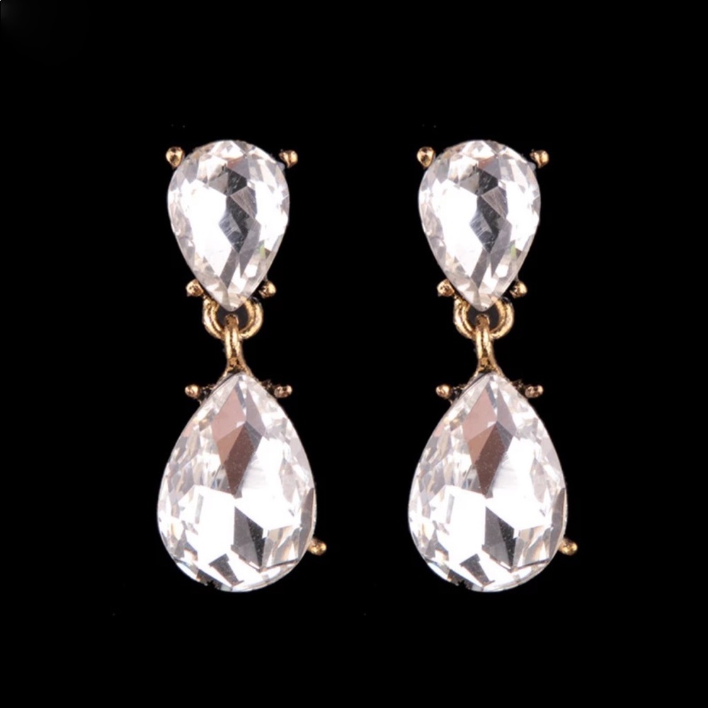 White Crystal Rhinestone Drop Earrings